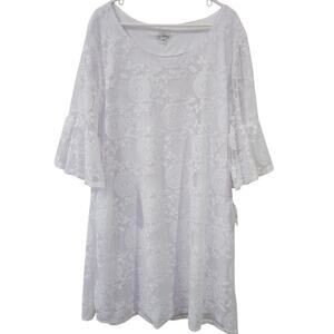 Olivia Matthews 3XL NWT White Dress Lined Lace Bell Sleeve Floral Womens